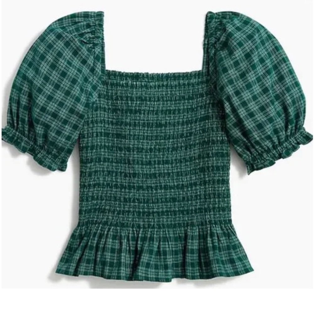 J Crew Women’s Forrest Green Smocked Peplum 100% Cotton Top. Size 2X. SKU 081